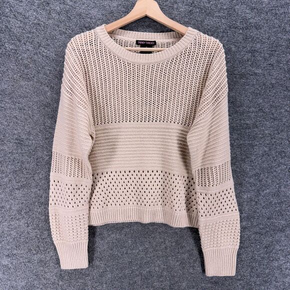 Trendy Threads Sweater Pullover Women 1X Plus Beige Knit Long Sleeve Cotton - Picture 1 of 7
